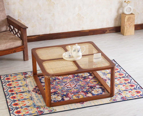 Boston Solid Wood Rattan Square Coffee Table - Coffee Table - Furniselan