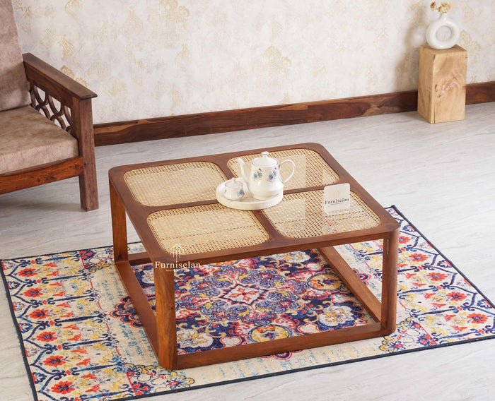 Boston Solid Wood Rattan Square Coffee Table - Coffee Table - Furniselan