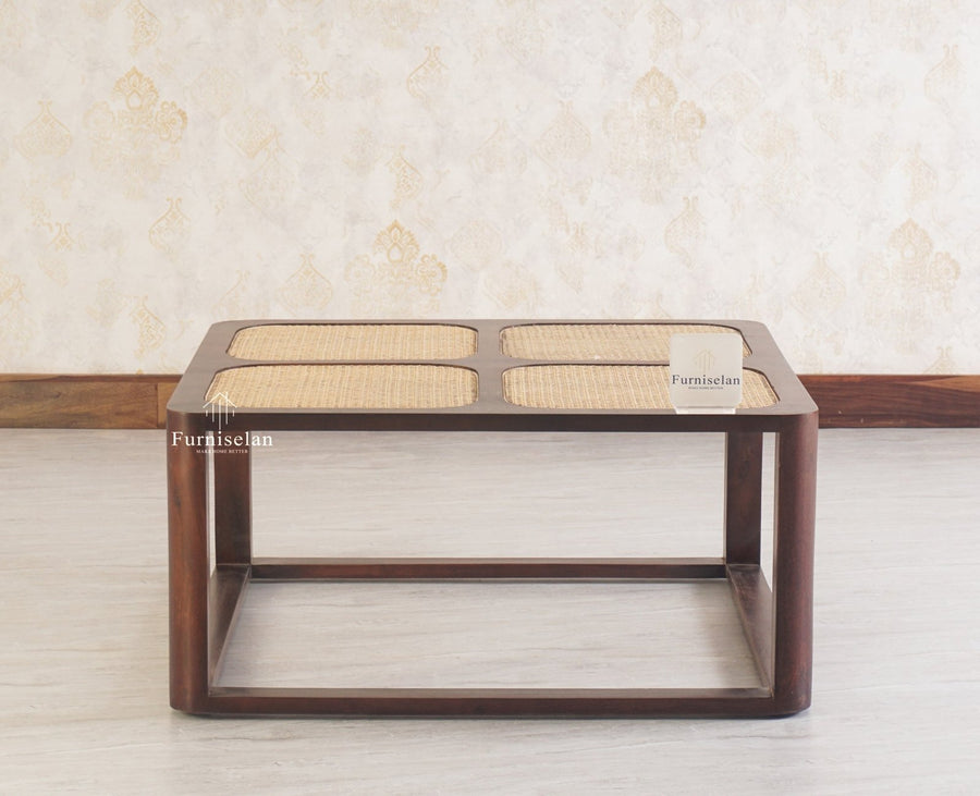 Boston Solid Wood Rattan Square Coffee Table - Coffee Table - Furniselan Grey-Finish