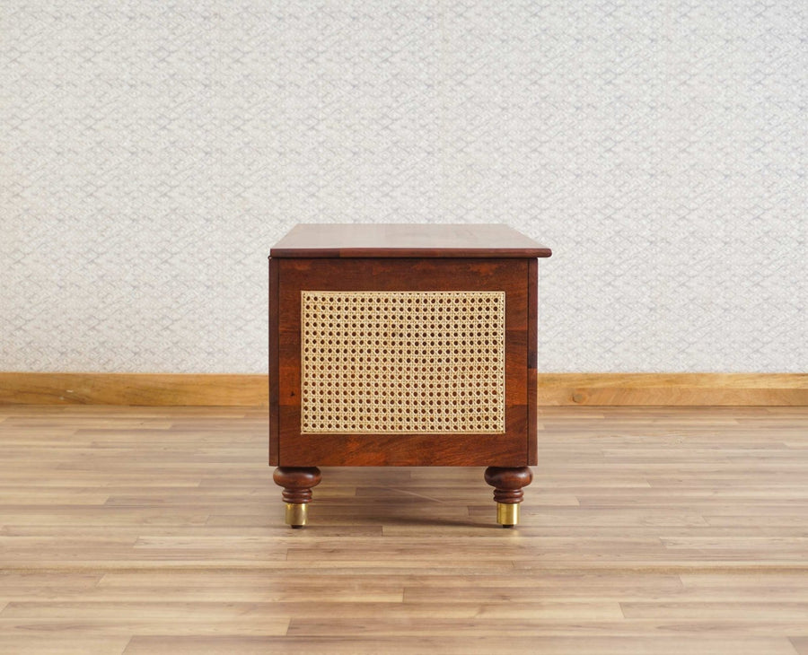 Boston Solid Wood Rattan Storage Trunk Box Furniselan Brown-Finish