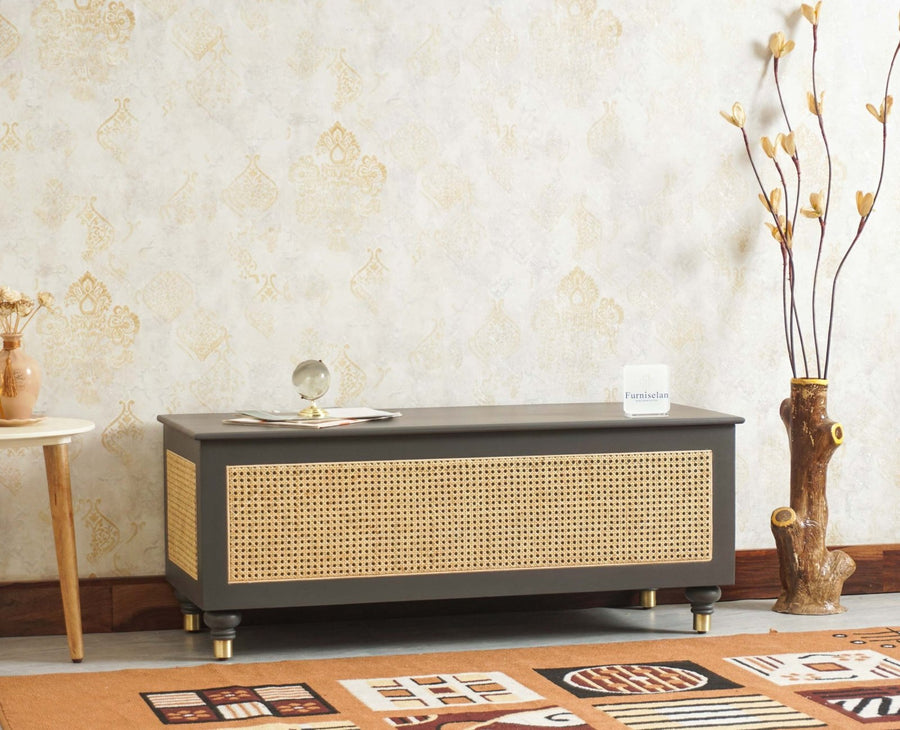 Boston Solid Wood Rattan Storage Trunk Box - Trunks & Cabinets - Furniselan Slate-Grey