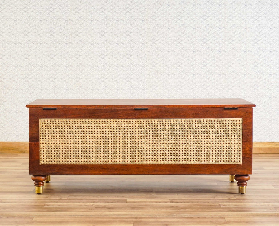 Boston Solid Wood Rattan Storage Trunk Box Furniselan Brown-Finish