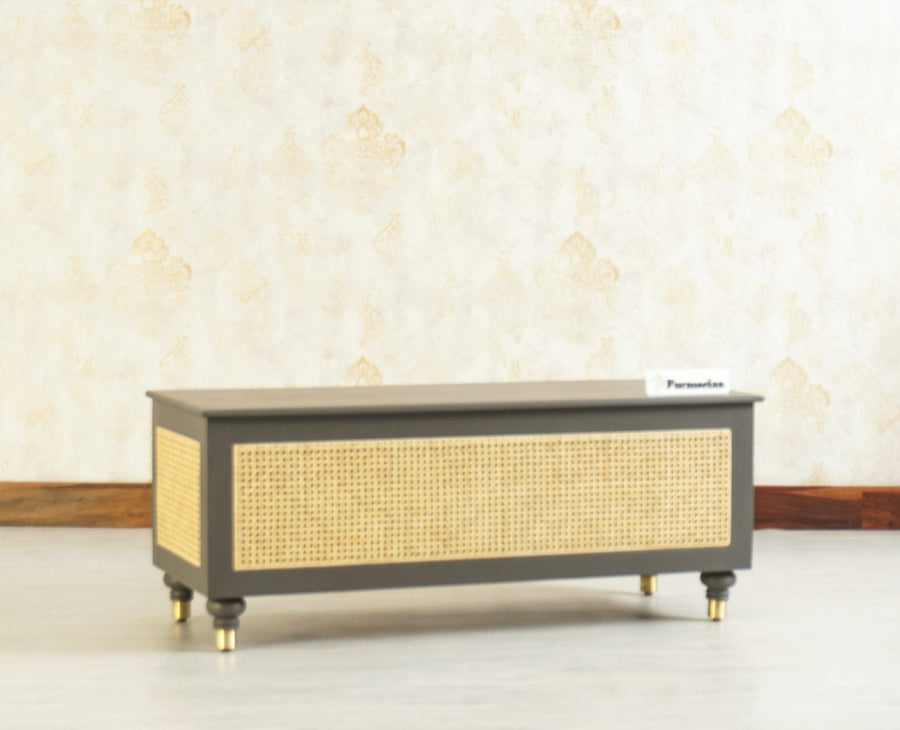 Boston Solid Wood Rattan Storage Trunk Box - Trunks & Cabinets - Furniselan Slate-Grey