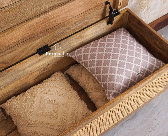 Boston Solid Wood Rattan Storage Trunk Box - Trunks & Cabinets - Furniselan