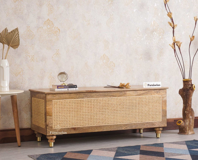 Boston Solid Wood Rattan Storage Trunk Box - Trunks & Cabinets - Furniselan