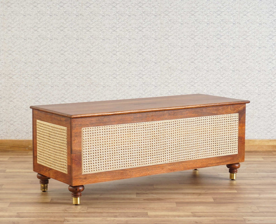 Boston Solid Wood Rattan Storage Trunk Box Furniselan Brown-Finish