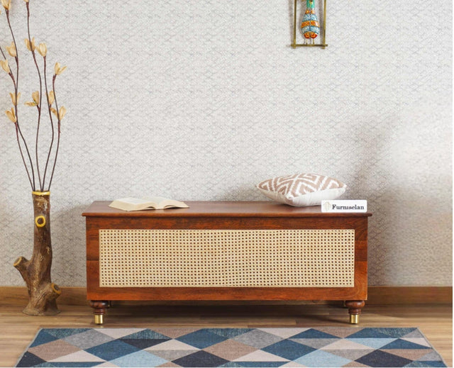 Boston Solid Wood Rattan Storage Trunk Box Furniselan Brown-Finish