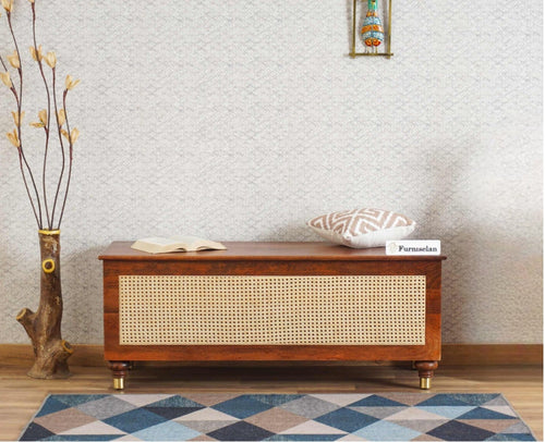 Boston Solid Wood Rattan Storage Trunk Box Furniselan