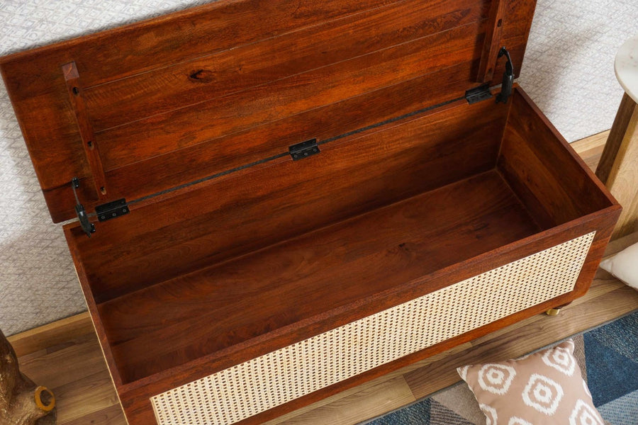 Boston Solid Wood Rattan Storage Trunk Box Furniselan Brown-Finish