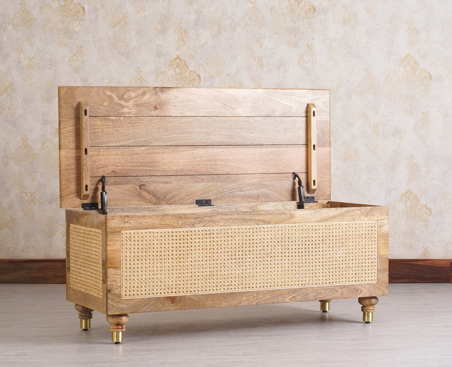 Boston Solid Wood Rattan Storage Trunk Box - Trunks & Cabinets - Furniselan