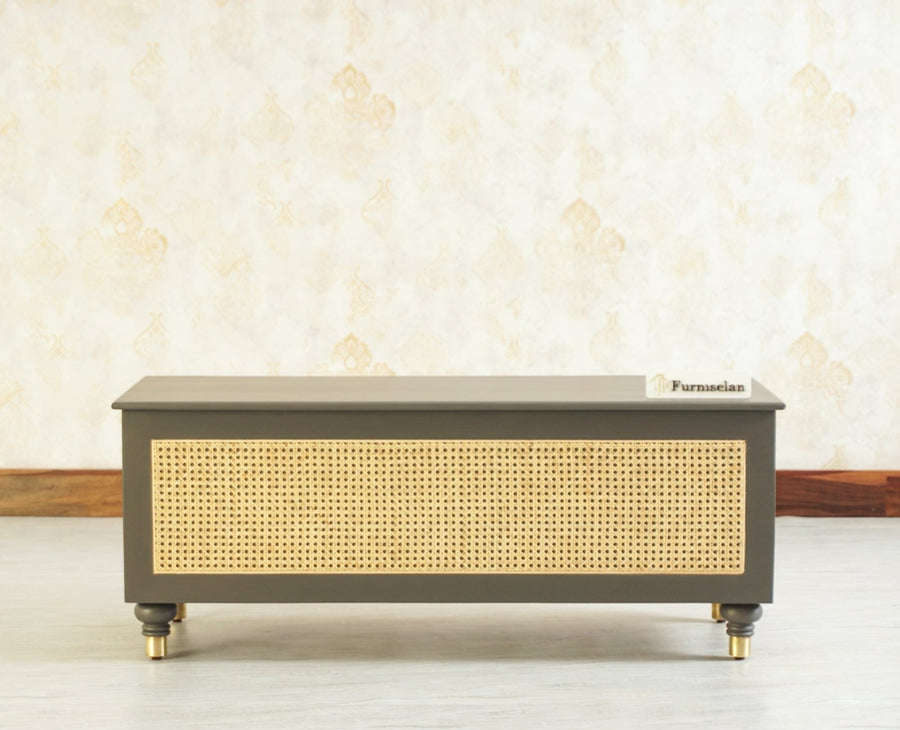 Boston Solid Wood Rattan Storage Trunk Box - Trunks & Cabinets - Furniselan Slate-Grey