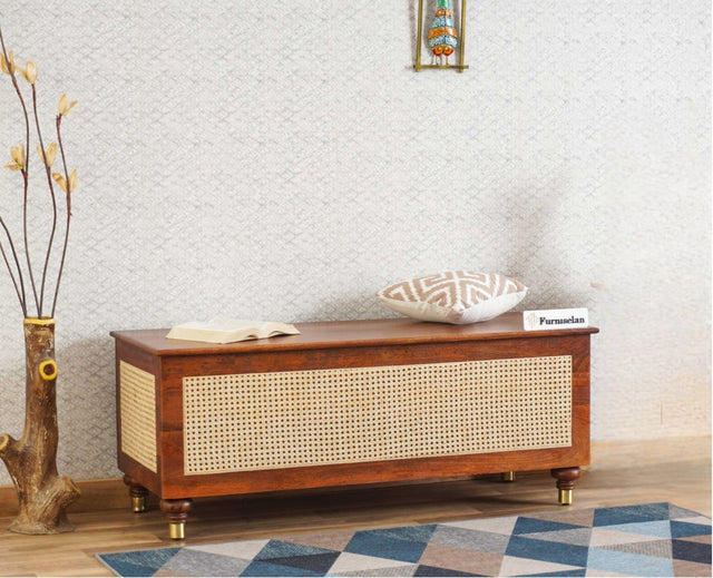 Boston Solid Wood Rattan Storage Trunk Box Furniselan Brown-Finish