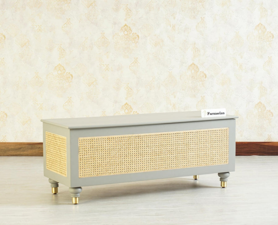 Boston Solid Wood Rattan Storage Trunk Box - Trunks & Cabinets - Furniselan Cool-Grey