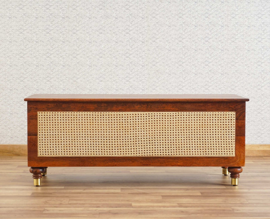 Boston Solid Wood Rattan Storage Trunk Box Furniselan Brown-Finish