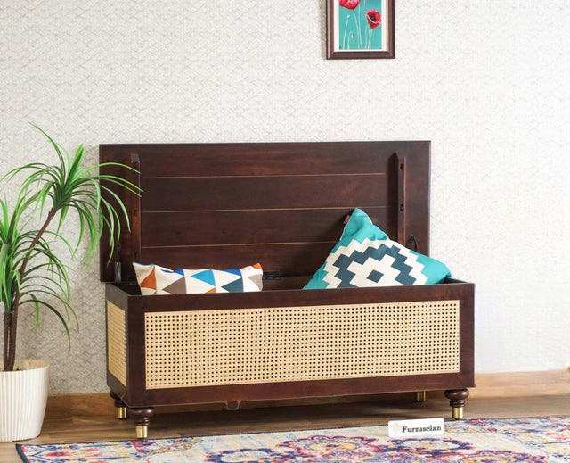 Boston Solid Wood Rattan Storage Trunk Box Furniselan Grey-Finish