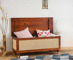 Boston Solid Wood Rattan Storage Trunk Box Furniselan Brown-Finish