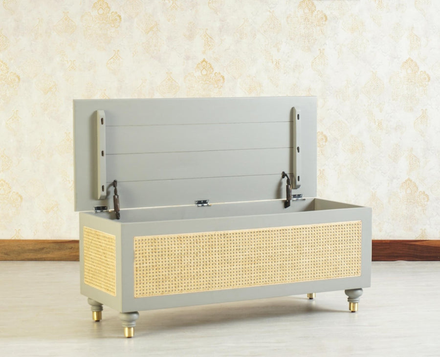 Boston Solid Wood Rattan Storage Trunk Box - Trunks & Cabinets - Furniselan Cool-Grey