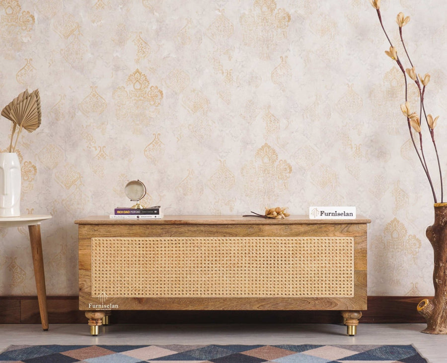Boston Solid Wood Rattan Storage Trunk Box - Trunks & Cabinets - Furniselan