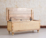 Boston Solid Wood Rattan Storage Trunk Box With Seating Cushion - Trunks & Cabinets - Furniselan - Natural Finish
