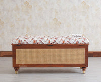 Boston Solid Wood Rattan Storage Trunk Box With Seating Cushion - Trunks & Cabinets - Furniselan Brown-Finish