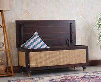 Boston Solid Wood Rattan Storage Trunk Box With Seating Cushion - Trunks & Cabinets - Furniselan - Grey Finish
