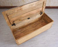 Boston Solid Wood Rattan Storage Trunk Box With Seating Cushion - Trunks & Cabinets - Furniselan - Natural Finish