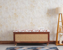 Boston Solid Wood Rattan Storage Trunk Box With Seating Cushion