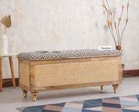 Boston Solid Wood Rattan Storage Trunk Box With Seating Cushion - Trunks & Cabinets - Furniselan - Natural Finish
