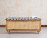 Boston Solid Wood Rattan Storage Trunk Box With Seating Cushion - Trunks & Cabinets - Furniselan - Natural Finish