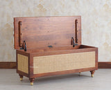 Boston Solid Wood Rattan Storage Trunk Box With Seating Cushion - Trunks & Cabinets - Furniselan Brown-Finish