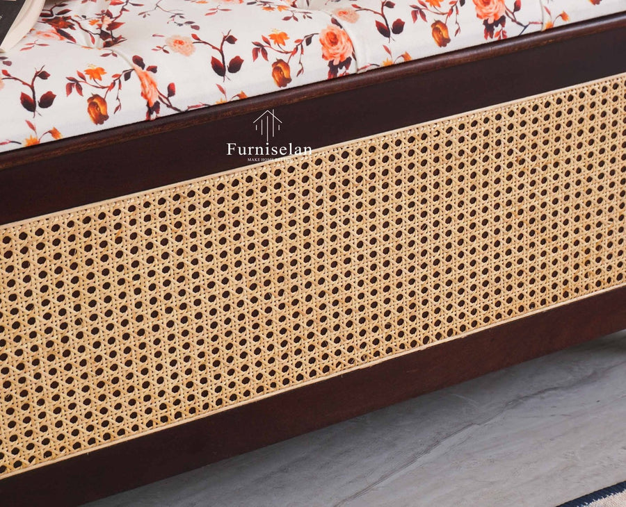 Boston Solid Wood Rattan Storage Trunk Box With Seating Cushion - Trunks & Cabinets - Furniselan - Grey Finish

