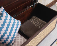 Boston Solid Wood Rattan Storage Trunk Box With Seating Cushion - Trunks & Cabinets - Furniselan - Grey Finish
