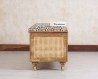 Boston Solid Wood Rattan Storage Trunk Box With Seating Cushion - Trunks & Cabinets - Furniselan - Natural Finish