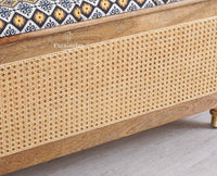 Boston Solid Wood Rattan Storage Trunk Box With Seating Cushion - Trunks & Cabinets - Furniselan - Natural Finish