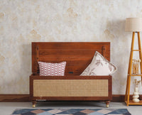 Boston Solid Wood Rattan Storage Trunk Box With Seating Cushion - Trunks & Cabinets - Furniselan Brown-Finish