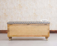 Boston Solid Wood Rattan Storage Trunk Box With Seating Cushion - Trunks & Cabinets - Furniselan - Natural Finish