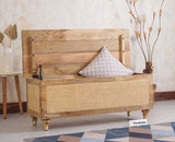 Boston Solid Wood Rattan Storage Trunk Box With Seating Cushion - Trunks & Cabinets - Furniselan - Natural Finish