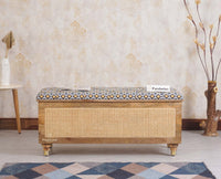 Boston Solid Wood Rattan Storage Trunk Box With Seating Cushion - Trunks & Cabinets - Furniselan - Natural Finish