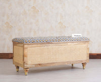Boston Solid Wood Rattan Storage Trunk Box With Seating Cushion - Trunks & Cabinets - Furniselan - Natural Finish