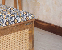 Boston Solid Wood Rattan Storage Trunk Box With Seating Cushion - Trunks & Cabinets - Furniselan - Natural Finish