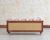 Boston Solid Wood Rattan Storage Trunk Box With Seating Cushion - Trunks & Cabinets - Furniselan Brown-Finish 
