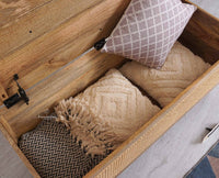 Boston Solid Wood Rattan Storage Trunk Box With Seating Cushion - Trunks & Cabinets - Furniselan - Natural Finish