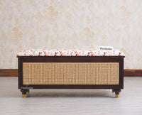 Boston Solid Wood Rattan Storage Trunk Box With Seating Cushion - Trunks & Cabinets - Furniselan - Grey Finish
