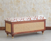 Boston Solid Wood Rattan Storage Trunk Box With Seating Cushion - Trunks & Cabinets - Furniselan Brown-Finish