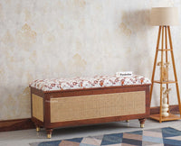 Boston Solid Wood Rattan Storage Trunk Box With Seating Cushion - Trunks & Cabinets - Furniselan Brown-Finish