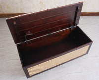 Boston Solid Wood Rattan Storage Trunk Box With Seating Cushion - Trunks & Cabinets - Furniselan - Grey Finish
