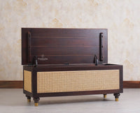 Boston Solid Wood Rattan Storage Trunk Box With Seating Cushion - Trunks & Cabinets - Furniselan - Grey Finish
