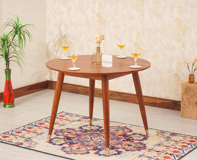 Boston Solid Wood Rattan Cane Round Dining Table Four Seater Set - Dining Set - Furniselan Brown-Finish