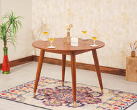 Boston Solid Wood Rattan Cane Round Dining Table Four Seater Set - Dining Set - Furniselan Brown-Finish