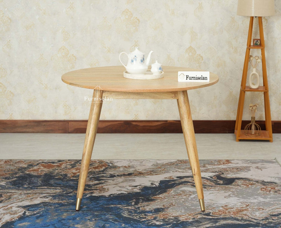 Boston Solid Wood Rattan Cane Round Dining Table Four Seater Set - Dining Set - Furniselan Natural Finish
